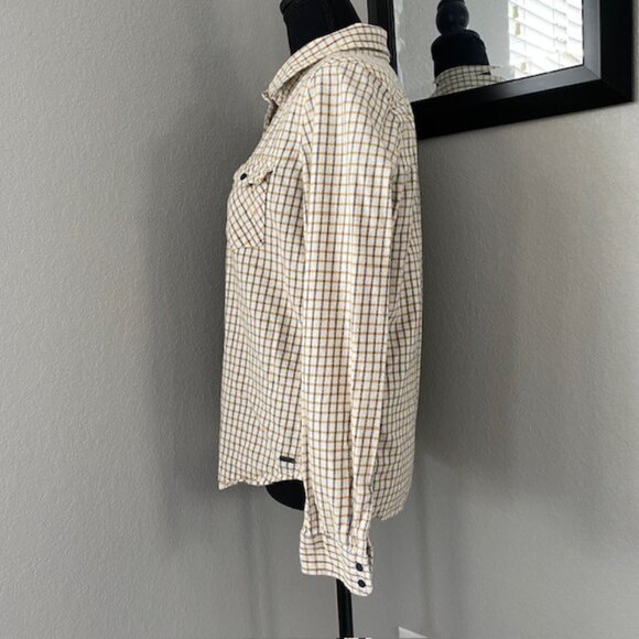 ROXY Squary Cool Yellow Blue Plaid Grunge Flannel Shirt Medium - Picture 6 of 13